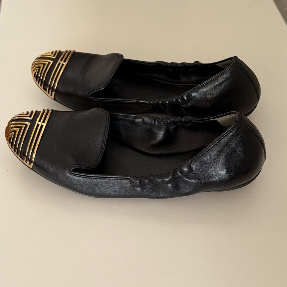 Tory Burch Charlee Women's 100%Calf Leather Ballet Flats Gold Toe Black US 9 - Picture 7 of 9
